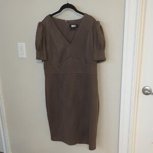 DKNY Taupe Brown Faux Suede Midi Dress